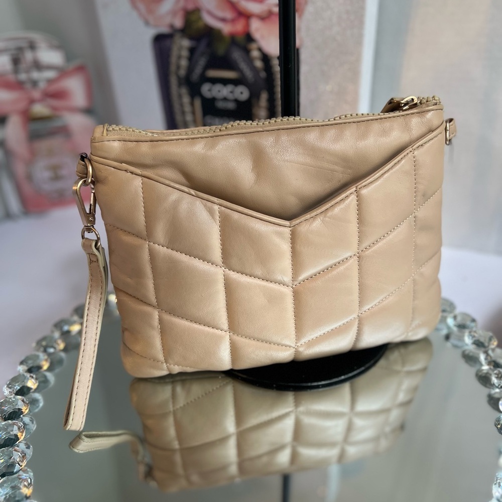 Sondra Roberts Tan Quilted Clutch with Wristlet